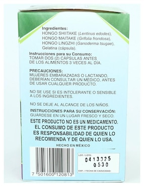 Suplemento alimenticio hongos shiitake maitake y lingzhi Inmunomax con mezcla herbal sueca de 120 cáp
