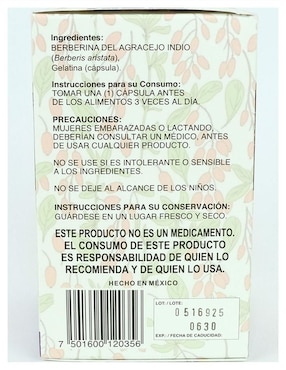 Suplemento alimenticio berberina del agracejo indio Herba Ceuticals de 120 cáp