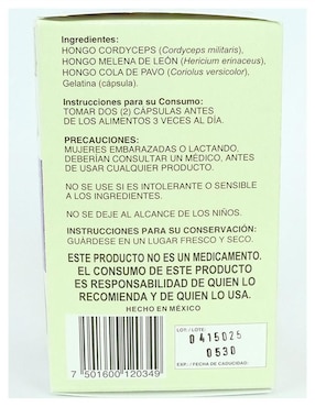 Suplemento alimenticio hongos cordyceps melena de leon cola pavo Enercomplex Plant de 120 cáp