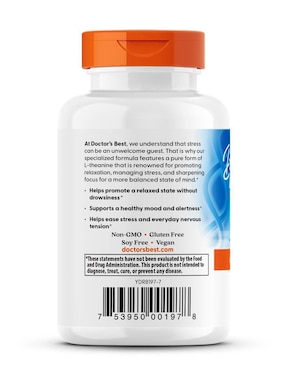 Doctor's best l-theanine 150 mg con suntheanine suplemento para relajación y bienestar mental 90 cápsulas Doctor's Best con l-teanina de 90 cáp