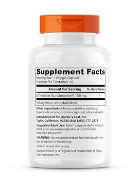 Doctor's best l-theanine 150 mg con suntheanine suplemento para relajación y bienestar mental 90 cápsulas Doctor's Best con l-teanina de 90 cáp