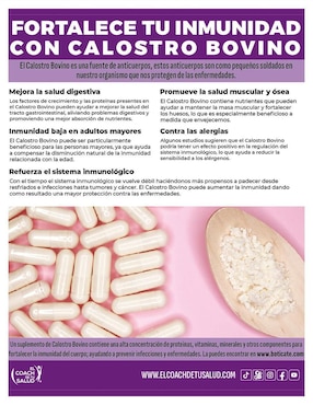 Suplemento alimenticio calostro factor de transferencia Calostrofort con de 120 cáp
