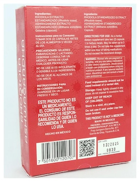 Suplemento alimenticio rhodiola y ashwagandha Suprastress de 60 cáp