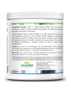 Zazzee naturals myo inositol 366 g polvo suplemento equilibrio hormonal y fertilidad femenina Zazzee de 12 oz
