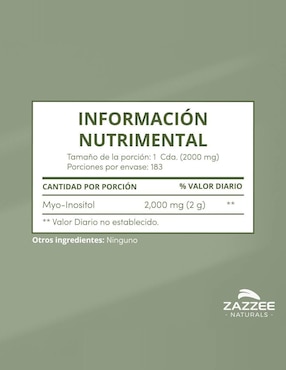 Zazzee naturals myo inositol 366 g polvo suplemento equilibrio hormonal y fertilidad femenina Zazzee de 12 oz