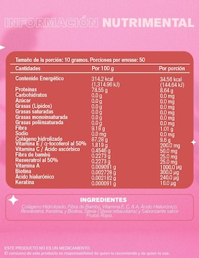 Pure colagin péptidos bioactivos Lemon Cochella con colágeno hidrolizado, fibra de bambú, vitamina E, C y A, ácido hialurónico, resveratrol, keratina y biotina sabor frutos rojos de 500 g