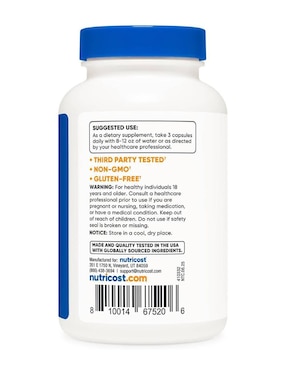 Cúrcuma 2300 mg Nutricost de 120 cápsulas
