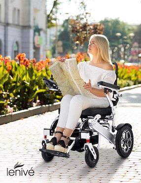 Silla de ruedas eléctrica plegable rinde 18 km hasta 0 a 110 kg Lenivé RUED-3E