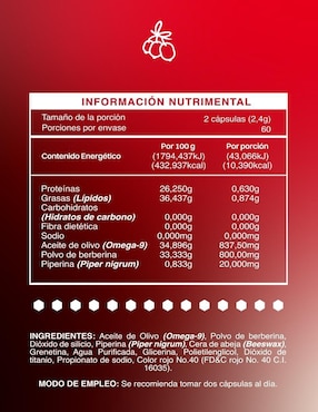 Berberina + Piperina BDM Lab de 120 cápsulas