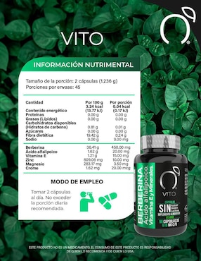 Berberina con ácido alfa lipoico y vitamina E Vito - Vitaminas Totales de 90 cápsulas