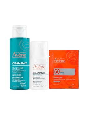 Set de crema facial recomendada para acné de día y noche Kit crema facial tendencia acneica comedomed 30 ml + gel 100 ml + ultrafluid avene cleanance  Avène para piel" mixta y grasa