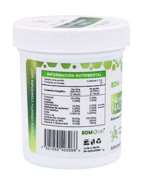 Nicotinamida NAD Bdm Lab con resveratrol de 60 cápsulas