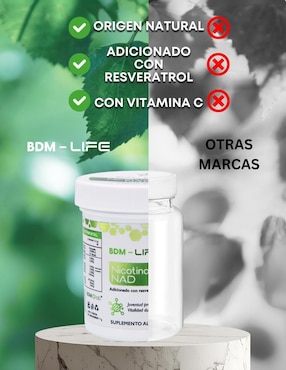 Nicotinamida NAD Bdm Lab con resveratrol de 60 cápsulas
