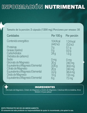 Tres magnesios Lemon Cochella con glicinato de magnesio, citrato de magnesio y oxido de magnesio de 60 cápsulas