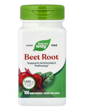 Remolacha Natures Way con vitaminas B3, B6 y B12, flor de jamaica, ajo negro y magnesio de 100 cápsulas