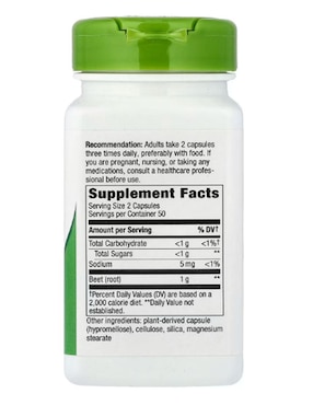 Remolacha Natures Way con vitaminas B3, B6 y B12, flor de jamaica, ajo negro y magnesio de 100 cápsulas
