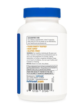 Testosterone complex 1800 mg suplemento apoyo hormonal, energía y rendimiento masculino Nutricost con testosterona de 90 cápsulas