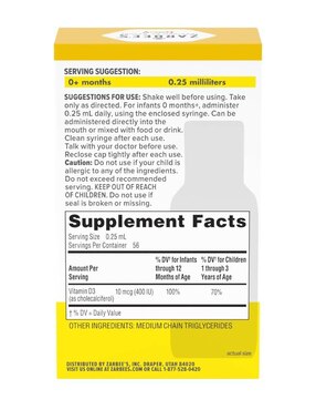 Zarbee’s Naturals Vitamina D para Bebés 14 ml Suplemento Infantil para desarrollo Óseo y Dental