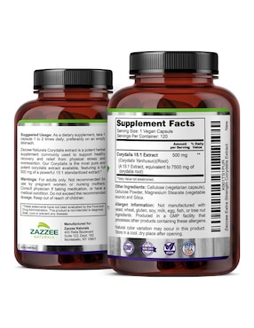 Zazzee naturals corydalis 7500 mg suplemento apoyo articular y alivio del dolor natural Zazzee con extracto de corydalis de 120 cápsulas