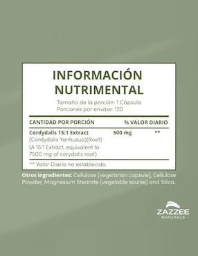 Zazzee naturals corydalis 7500 mg suplemento apoyo articular y alivio del dolor natural Zazzee con extracto de corydalis de 120 cápsulas