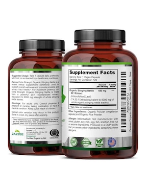 Zazzee naturals ortiga 9000 mg suplemento apoyo prostático, articular e inmunológico Zazzee con extracto de ortiga de 120 cápsulas