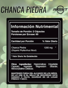 Suplemento para cálculos renales, salud urinaria y protección hepática Reset Nutrition con Chanca piedra de 120 Cápsulas