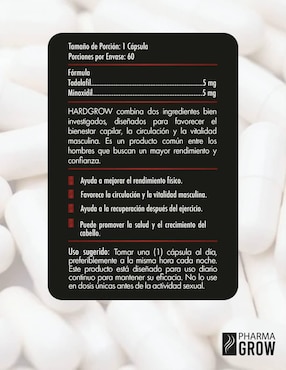 Pharma Grow Hardgrow Tadalafil y Minoxidil 60 cápsulas para vitalidad y crecimiento capilar