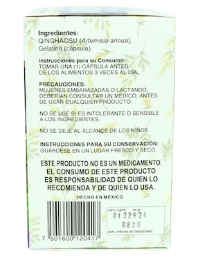 Suplemento alimenticio Artemisinina con quinghaosu (artemisia annua) de 120 cápsulas