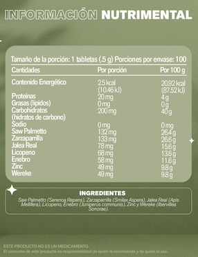 Saw palmetto Lemon Cochella con zarzaparilla, jalea real, licopeno, enebro, zinc y wereke de 100 tab
