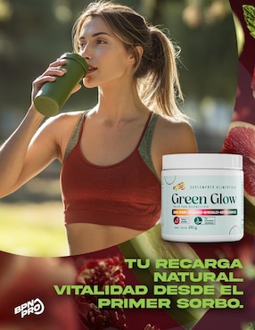 Green Glow Jugo Verde con Alfalfa, Apio, Nopal, Espinaca, Zanahoria, Naranja, Jengibre, Piña, Vitaminas, Calcio y Astaxantina Bpn Pro sabor sandía de 150 g