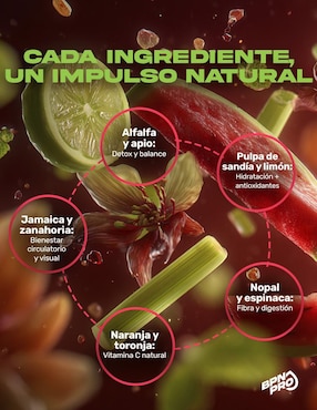 Green Glow Jugo Verde con Alfalfa, Apio, Nopal, Espinaca, Zanahoria, Naranja, Jengibre, Piña, Vitaminas, Calcio y Astaxantina Bpn Pro sabor sandía de 150 g