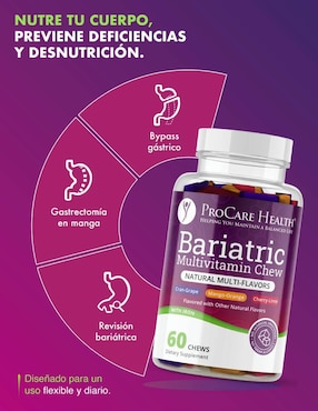 Multivitamínico con hierro soporte nutricional bariátrico Procare health sabor frutal de 60 gomitas