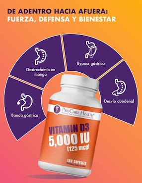 Vitamina D3 5000 UI Procare Health de 180 cápsulas