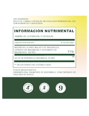 Glicinato Malato Citrato Magnesio Megafood de 60 cápsulas