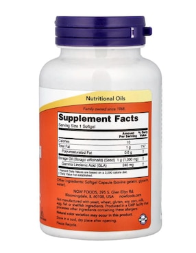 Aceite de Borraja Now con omega 6 de 60 cápsulas