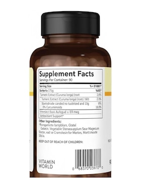 Cúrcuma y curcumina The Vitamin World de 90 cápsulas