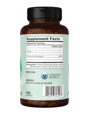 Zinc Quelado The Vitamin World de 100 tabletas