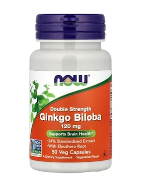 Suplemento alimenticio Now foods con raíz de eleuterococo con Ginkgo Biloba de 50 cápsulas