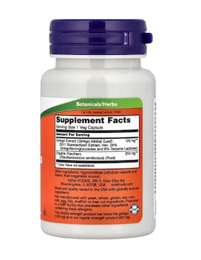 Suplemento alimenticio Now foods con raíz de eleuterococo con Ginkgo Biloba de 50 cápsulas