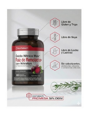 Óxido Nítrico Max con nitratos Horbaach con betabel de 180 cápsulas