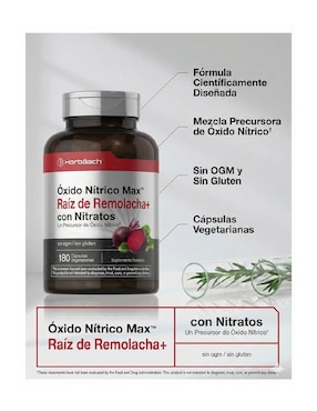 Óxido Nítrico Max con nitratos Horbaach con betabel de 180 cápsulas