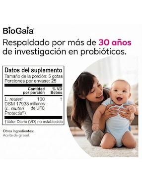 Gotas probióticos bebé alivio cólicos inquietud recién nacido Biogaia con lactobacillus reuteri 100 millones de 5 ml