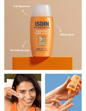 Protector solar FPS 50 Fotoprotector fusion water magic glow Isdin 50 ml
