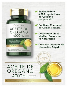 Aceite orégano Carlyle sabor herbal de 150 cápsulas