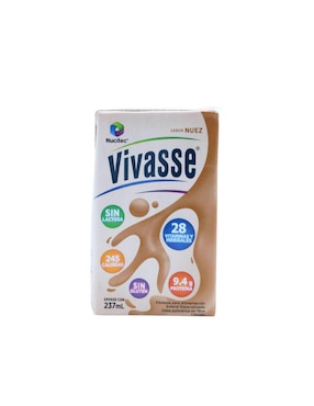 Suplemento alimentico Vivasse con agua purificada, maltodextrina, mezcla de proteínas, vitaminas y minerales, saborizantes y edulcorantes sabor nuez de 237 ml