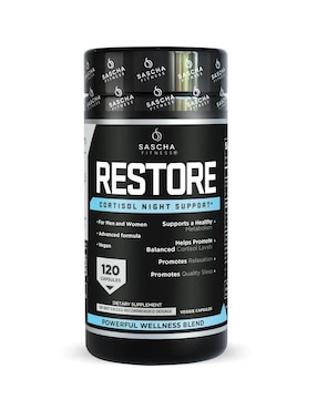 Restore Sascha Fitness con ashwagandha y magnesio de 120 cápsulas