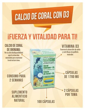 Suplemento alimenticio Calcicure con calcio de coral de Okinawa de 100 cápsulas