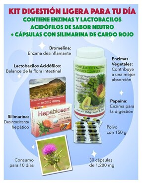 Kit de suplementos alimenticios Aceite de Silimarina del Cardo Rojo y un Complejo de Enzimas Hepabiosan