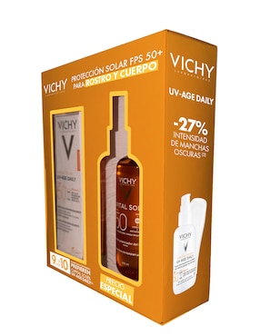 Kit de protector solar FPS 50+ capital soleil UV + agua solar bronceadora Vichy 80 ml