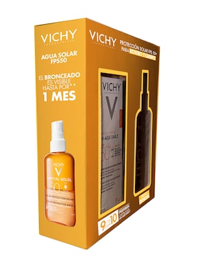 Kit de protector solar FPS 50+ capital soleil UV + agua solar bronceadora Vichy 80 ml